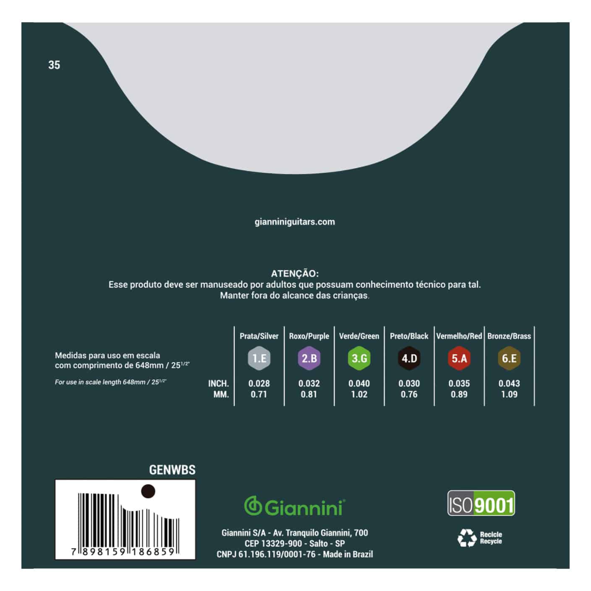 Encordoamento Giannini GENWBS Violão Nylon