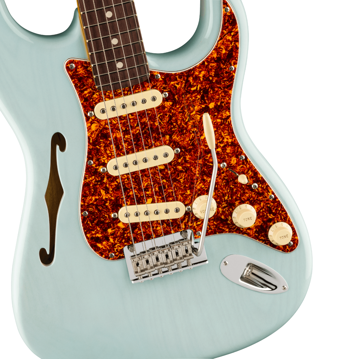 Guitarra Fender American Professional II Stratocaster Thinline, Rosewood Fingerboard, 0171010726 Transparent Daphne Blue