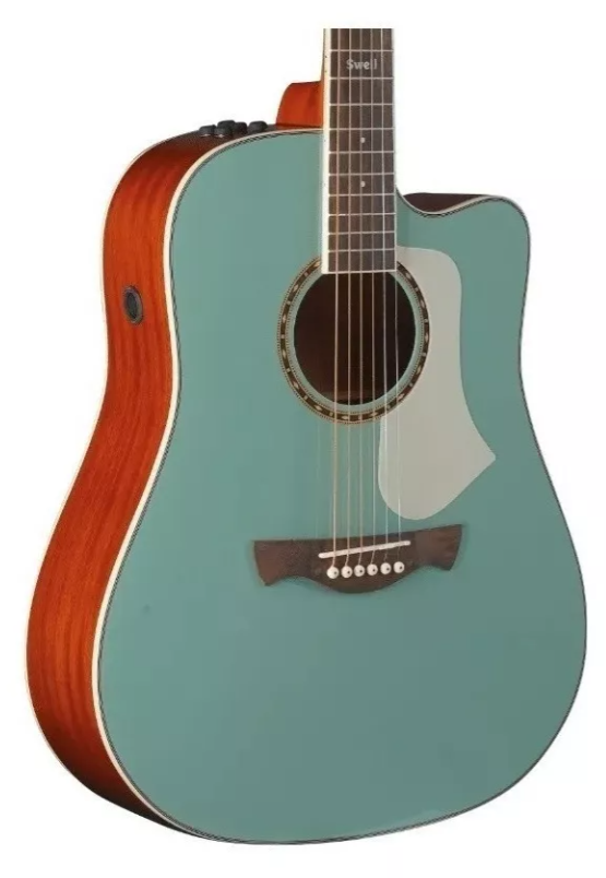 Violão Eletrico Tagima Folk Cutaway EQ Aço Tampo Spruce Solido B/S Sapele Swell Deluxe TQG Turquiose Green