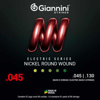 Ecordoamento Giannini Baixo 5 Cordas Nickel Round Wound 045.130 GEEBRS5