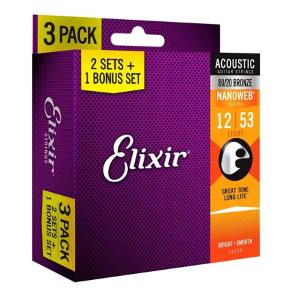 Encordamento Elixir Bonus Pack (3 unidades) 12/53 Violão Light BR