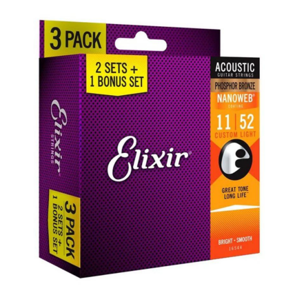 Encordoamento Elixir Bonus Pack (3 Unidades) 11/52 Violão Light Phosphor Bronze Nanoweb