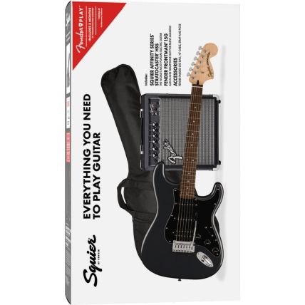 Kit Guitarra Fender Squier Affinity Strato HSS + Front 15g Charcoal Frost Metallic
