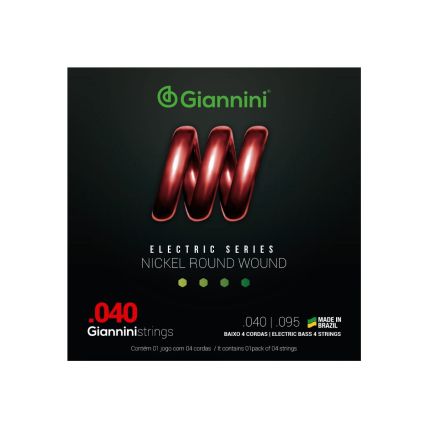 Encordoamento Giannini Contra Baixo 4 Cordas Nickel Round Wound 040.095